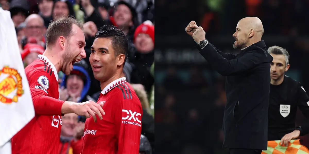 The Danish midfielder watches from the sideline as a rival player gets Erik Ten Hag's approval.